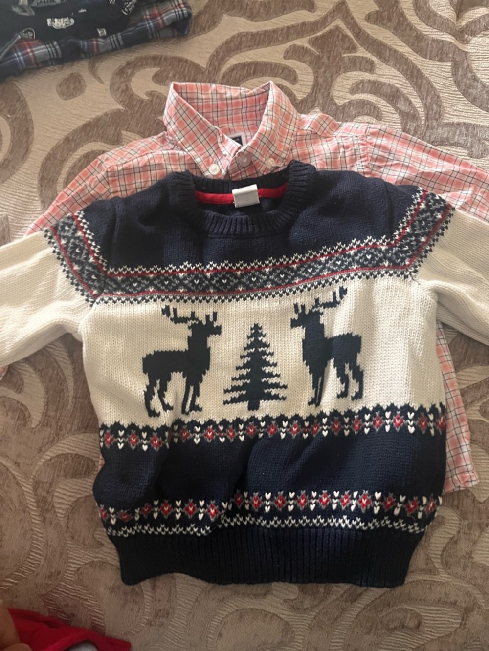 Janie and Jack Navy & Cream Reindeer Fair Isle Crewneck Sweater